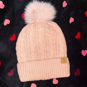 Page One Dusty Pink Pom-Pom Beanie Womens
